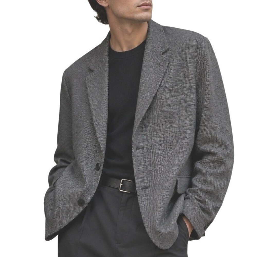 Nautica Mens Preppy Blazer 42L Gray Black Micro Pattern Sport Coat Map Lining